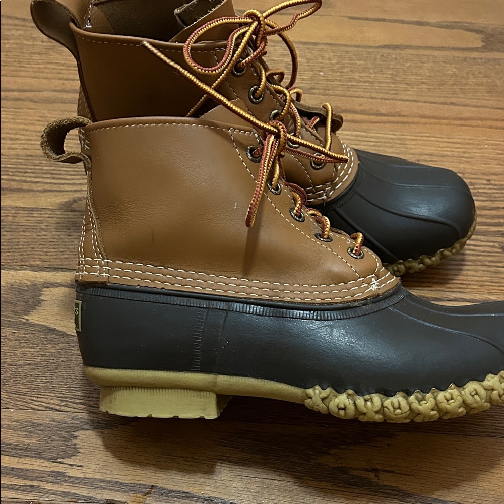 LL Bean Duck Bean Boots Womens Sz 8M Brown Leather Rubber Waterproof Rain USA - Picture 9 of 12